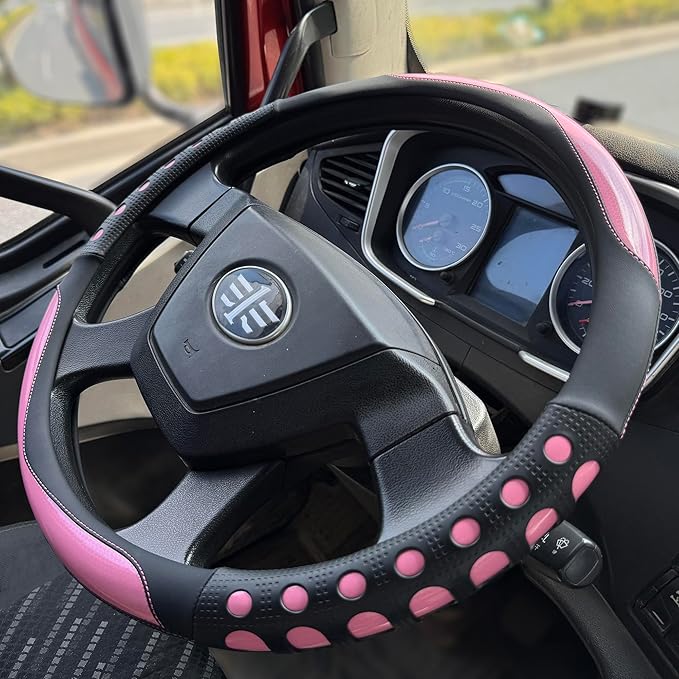 PINCTROT XL Size 17.5-18 in Race Grip Steering Wheel Cover for Semi Truck, Fits RV, Big Rig Trucker, 18 Wheeler and Classic Cars, Anti-Slip Silicone Perforated Design 17.5-18 Inch (Racing Pink)