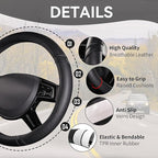 Car Pass Classical Leather Automotive Universal Steering Wheel Covers,Universal Fit for Suvs,Trucks,Sedans,Cars,Vans,14.5-15i