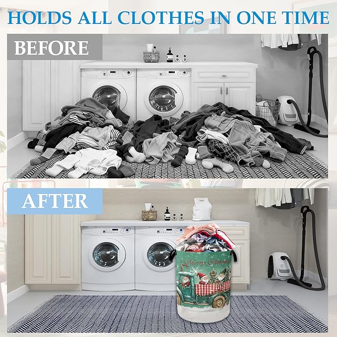 Merry Christmas Laundry Basket Collapsible Laundry Hamper, Oxford Cloth Storage Bin for Room/Bathroom/Bedroom/Dormitories 16"