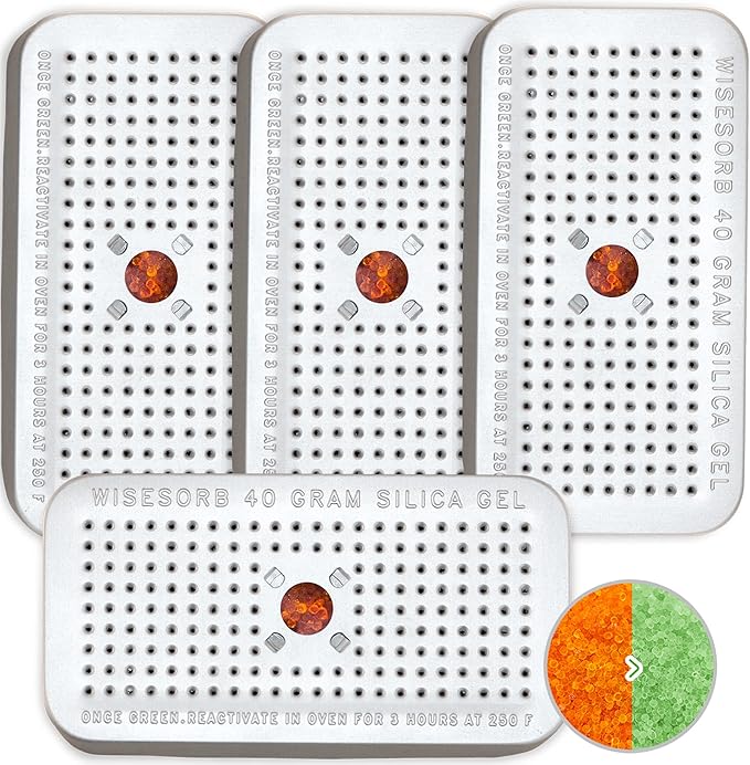 40 Gram Pack of 4 Silica Gel Canister, Gun Safe Dehumidifiers (Orange to Green), Reusable Desiccant Moisture Absorber for