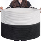 INDRESSME Large Cotton Rope Baskets for Storage, 21.7 x 13.8 Blanket Storage for Living Room Toy Baskets Kids, Baby Laundry B