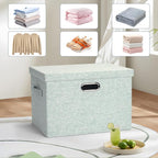 Graciadeco Large 17" 36 Quart Collapsible Stackable Storage Bins with Lids, 3 Packs Light Green Linen Fabric Closet Boxes wit