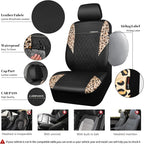 CAR PASS Leopard Print Faux Leather Car Seat Covers & Leopard Car Mats&Leopard Steering Wheel Cover Seat Belt Pad Universal C