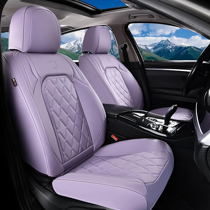 Coverado Car Seat Cover Front Seats, 2-Pack Luxury Faux Leather Seat Covers, Purple Car Seat Cover, Waterproof Car Seat Prote