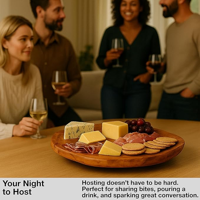 Driini Premium Handmade Root Wood Lazy Susan Turntable Organizer - Rustic Wooden Serving Platter Cheese Board (12")