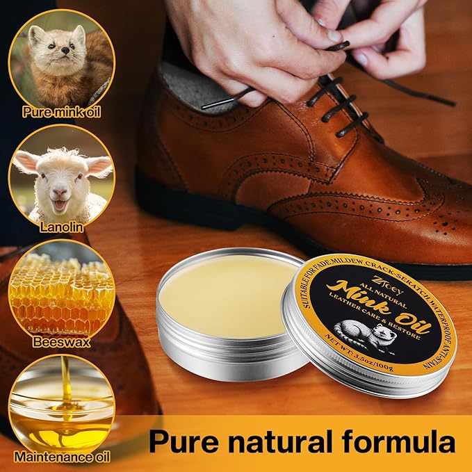 8 Pcs Mink Oil for Leather Shoes Boots 3.5 oz Leather Conditioner and Cleaner with Travel Bag Soften for Boots and Shoes Care