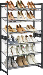 SONGMICS Shoe Rack, 6-Tier Shoe Organizer, Metal Rack for Garage, Set of 2, 3-Tier Stackable Shelf, with Adjustable Flat or A