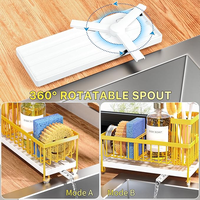 Cisily Sponge Holder for Kitchen Sink, Sink Caddy Organizer with High Brush Holder, Kitchen Countertop Organizers, 304 Stainl