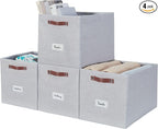 DECOMOMO Storage Baskets, 13x15x13 Storage Cube Bins with Labels for Organizing Shelves (Kallax / 4pcs, Light Grey)