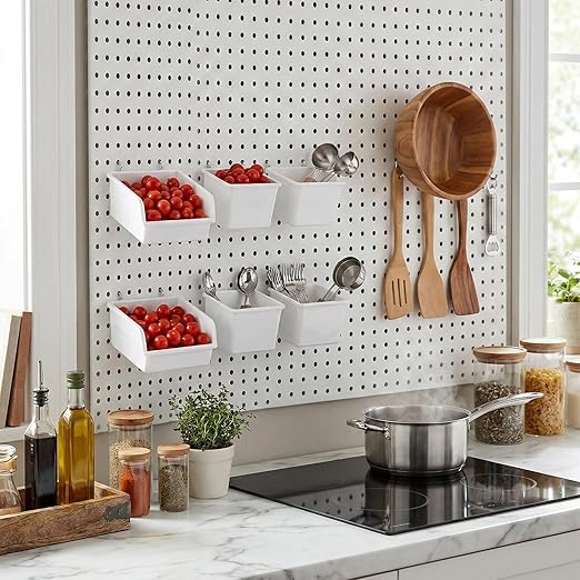 20 Pcs Pegboard Bins and Cups with Hooks and Loops, Peg Board Hooks Assortment Organizer, Pegboard Storage Arrangement Bin Ki