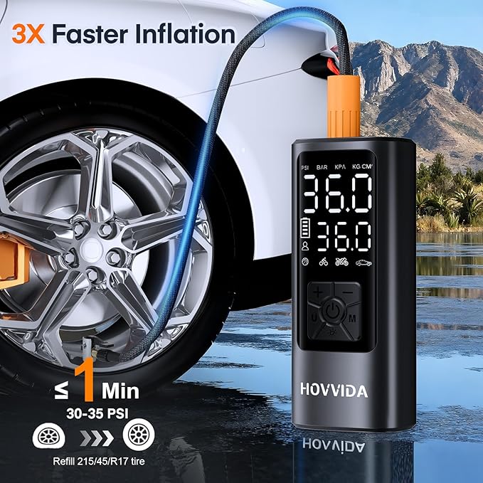 Tire Inflator Portable Air Compressor, Air Pump for Car Tires 150PSI with Digital Pressure Gauge, Auto Shut-Off, 3X Faster Inflation, Cordless Bike Pump for Car, Motorcycle, Bike, Ball