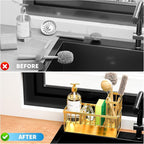 Cisily Gold Kitchen Sink Caddy Organzier with High Brush Holder, Sponge Holder for Sink, 304 Rustproof Stainless, Kitchen Cou