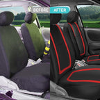 FH Group Unique Flat Cloth Full Set Car Seat Covers w. Silicone Steering Wheel Cover- Universal Fit for Most Cars, Trucks, SUVs or Vans (Red/Black)