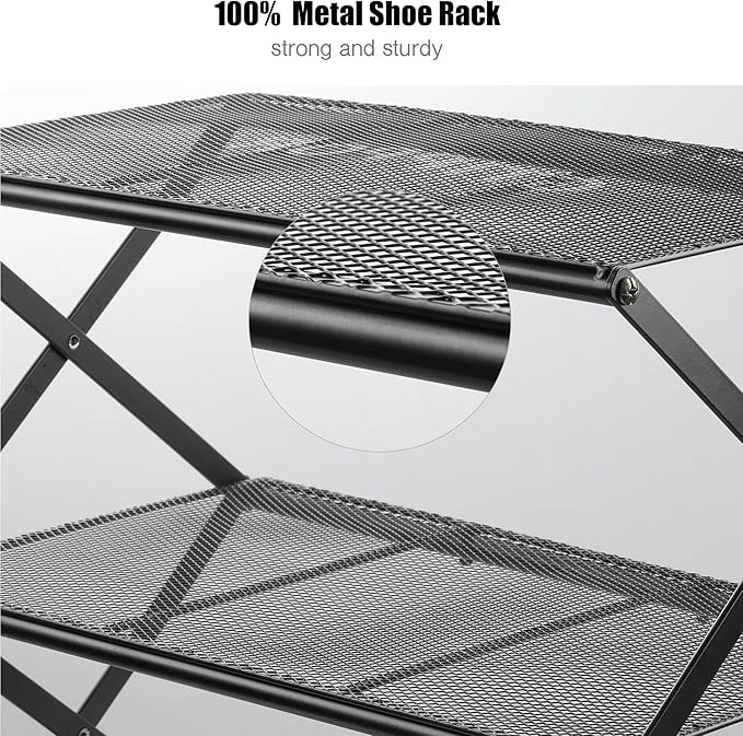 Shoe Rack for Entryway 4 Tier Foldable Shoe Rack Without Assembly Collapsible Metal Shoe Organizer Folding Shoe Storage Rack 