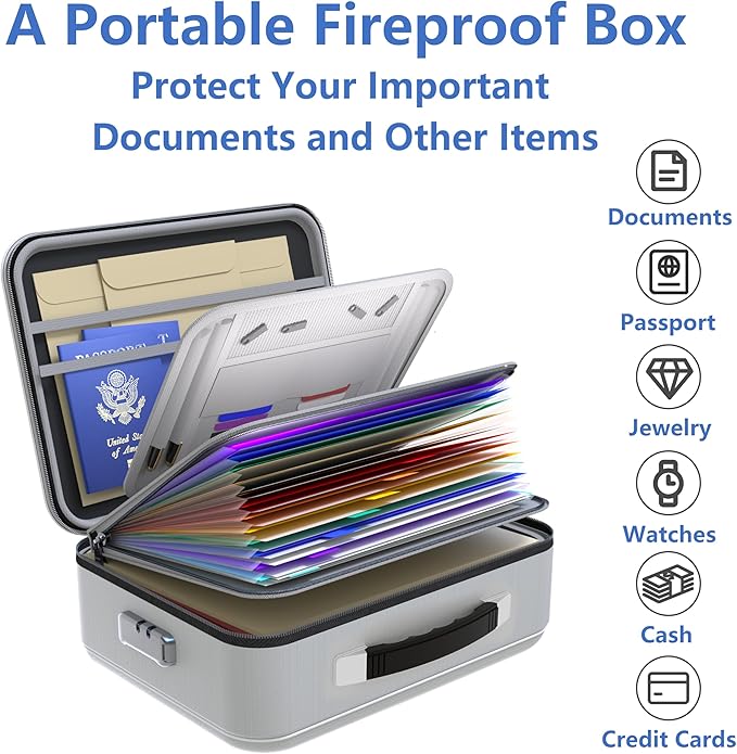 TIGERKING Fireproof Document Box Hard Shell, Fire Proof File Box for Documents with Combination Lock, File Safe Boxs Fireproo