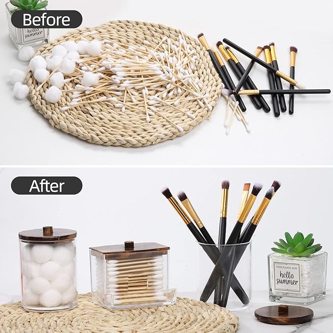 Tbestmax 4 Pack Qtip Holder Bathroom Container, 10/7oz Cotton Ball/Swabs Dispenser, Apothecary Jar with Bamboo Lids for Organ