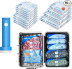 16 Pack Vacuum seal bags for clothing With Coldless Pump, Vacuum Storage Bags,Space Saver Sealer Bags, Pillows, Comforters, B