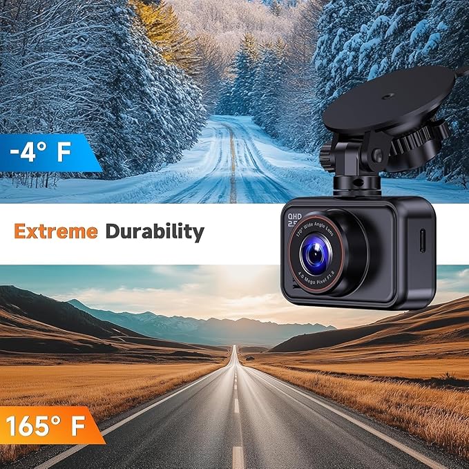 Dash Cam Front and Rear, 2.5K Dual Dash Camera for Cars, 2560P Mini Car Camera, 2 inch IPS Screen, WDR Night Vision, 24 Hours