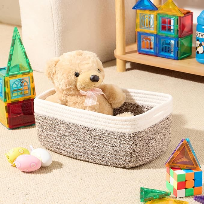 MiniArk Small Storage Baskets for Organizing | Closet Organizer Bins | Shelf Toy Basket | Woven Rope Baskets | Cube Decorativ