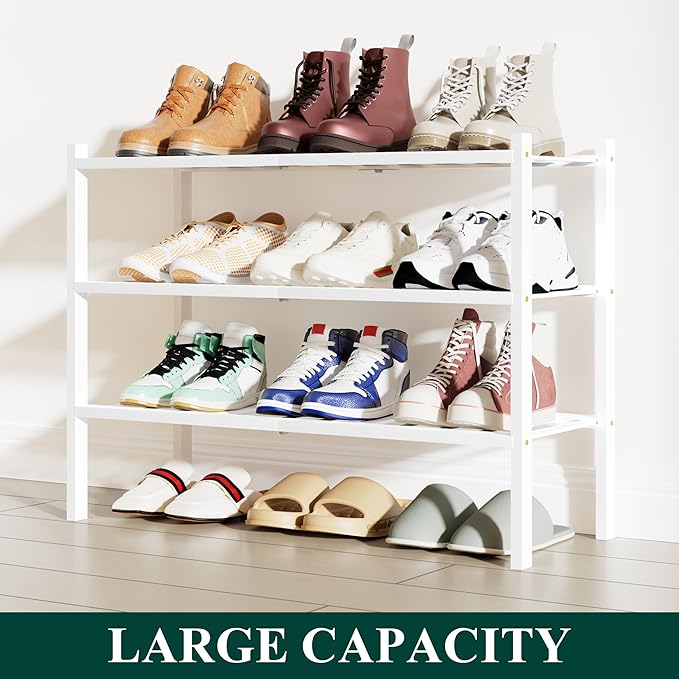 Smiry Shoe Rack, 3 Tier Small Bamboo Shoe Organizer, Stackable Free Standing Wooden Shoe Storage Shelf for Closet, Entryway, 