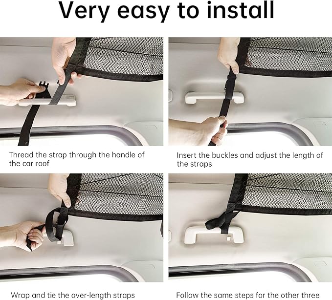 Kaskawise Car Ceiling Cargo Net, 31"x21" Adjustable Double-Layer Mesh SUV Roof Organizer, Van Life Accessories for Long Trip, Car Camping Essentials, Road Trip Must-Haves for Overhead Storage