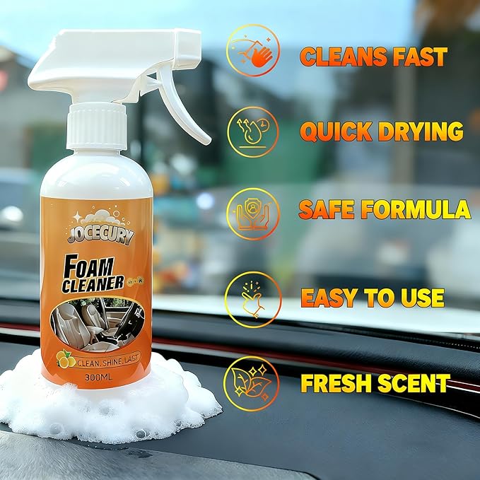 Jocecury 2Pcs Multi-Purpose Foam Cleaner, 600ML Car Interior Cleaner for Leather Seats, Fabric, Vinyl & Carpet, No Rinse Inte