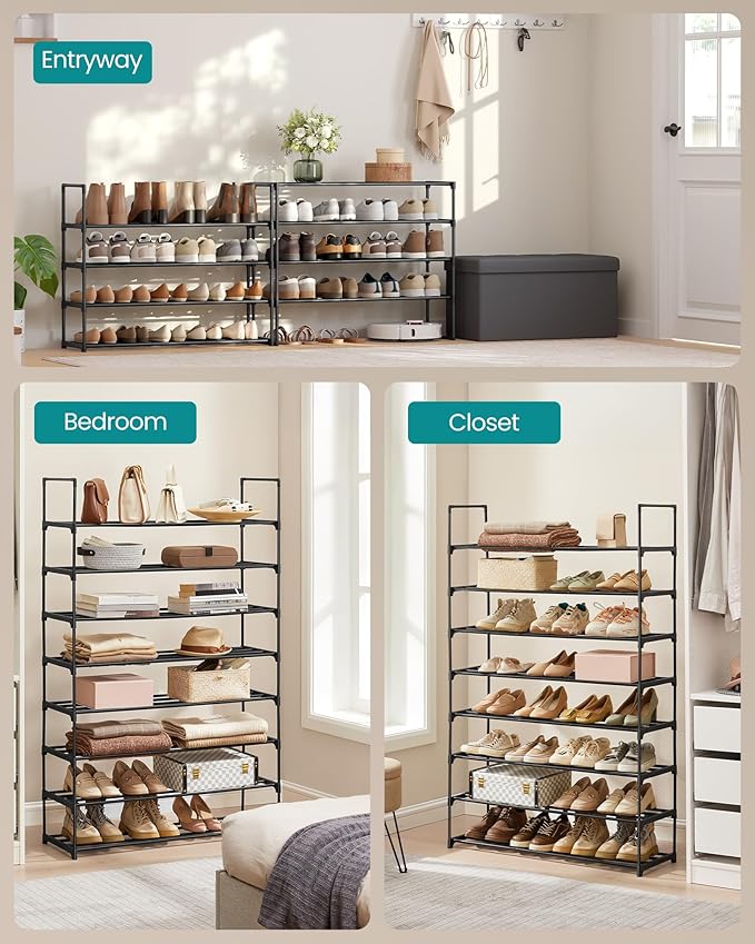SONGMICS Shoe Rack, 8-Tier Shoe Organizer, Metal Storage Shelf, Upright or Upside Down, for 32-40 Pairs, Stackable, for Entry