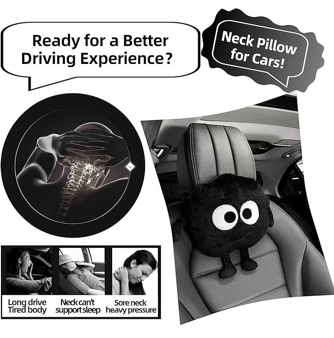 Car Headrest Pillow 2PCS Cute Big-Eyed Sprite Car Headrest Pillows Travel Neck Pillow Comfortable Neck Support - Plush Comfort Neck Cushions for Cars, Home & Office