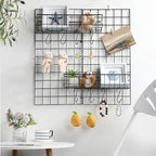 Black 4 Pack Grid Wall Hanging Baskets with 16 S Hooks, 15.8 x 3.9 x 3.2 Inch Metal Wire Wall Mount Storage Baskets for Grid 