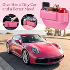 Aliceset 2 Pack Pink Car Seat Gap Filler Organizer with Cup Holder and Storage Leather Car Organizer for Keys Cards Phone Sunglasses and Small Items