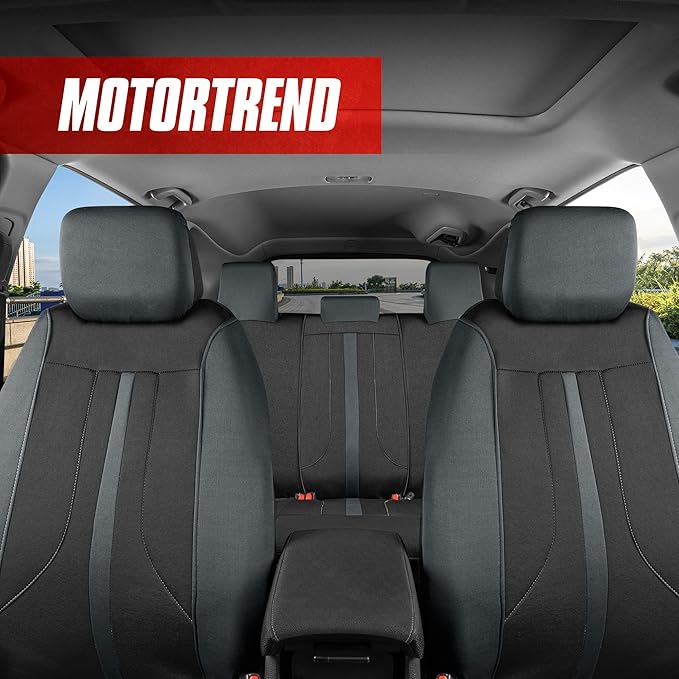 Motor Trend Black & Gray Car Seat Covers Full Set – Front Seat Covers & Rear Bench Seat Cover – Airbag Compatible, 60/40 Spli