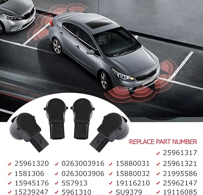 JDMSPEED Set of 4 Pcs Rear Bumper Backup Parking Sensor w/O-Ring Replacement for Chevrolet Cadillac GMC Chevy Saturn Buick Replaces 25961317 15239247 25961321 21995586 25962147 Parking Assist Sensors