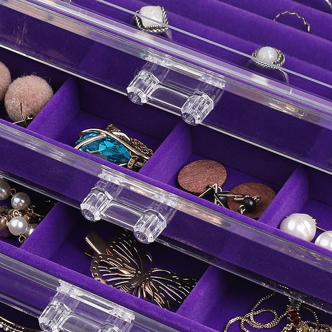 Frebeauty Extra Large Acrylic Jewelry Box for Women 5 Layers Clear Jewelry Organizer Velvet Earring Box with 5 Drawers Rings 