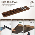 55 Inch Floating Shelves, 12" Deep Floating Shelf Wall Mounted, 55" Wall Shelves, Rustic Deep Bookshelf, Extra Deeper & Thick