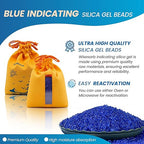 5 Sets 1000g Rechargeable Silica Gel Beads with 1 Cloth Bag, Indicating Blue Desiccants Beads [3-5mm] Moisture Absorber Desic