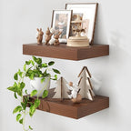 Deep Floating Shelves | 16 Inch Walnut Floating Shelves Set of 2 | 12 Inch Deep Rustic Wood Shelves for Wall | Walnut Shelves