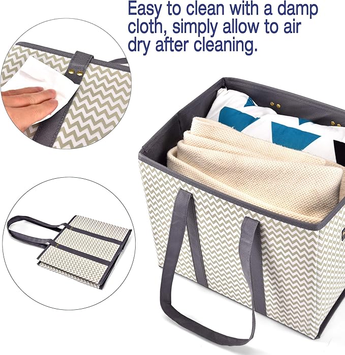 NERUB Reusable Grocery Bags Shopping Bags Grocery Tote Bag with Reinforced Bottom Heavy Duty Handles (Set of 3, Blue/Gray/Wave)