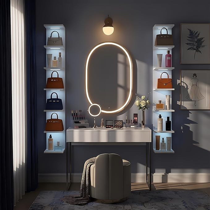 7 Tier Wall Shelves with RGB Light, Lack Wall Shelf Unit, Vertical Shelf with Remonte Control,White Shelves