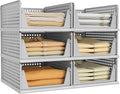 Pinkpum Grey 6 Pack Closet Organizers Storage Bins, Stackable Plastic Drawer Basket for Clothing, Stackable Storage Bins Shel