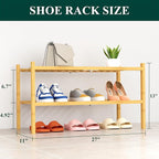 Smiry Shoe Rack, 2 Tier Thick Bamboo Shoe Organizer, Stackable Free Standing Wooden Shoe Storage Shelf for Closet, Entryway, 