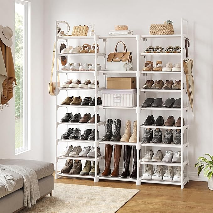 WOWLIVE 9 Tiers Large Shoe Rack White Shoe Rack Organizer for Closet 50-55 Pairs Stackable Heavy Duty Shoe Shelf Shoe Storage