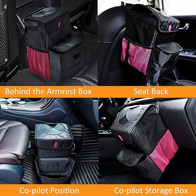 Car Trash Can Foldable Garbage Bin Leakproof 3 Gallons Black Pink