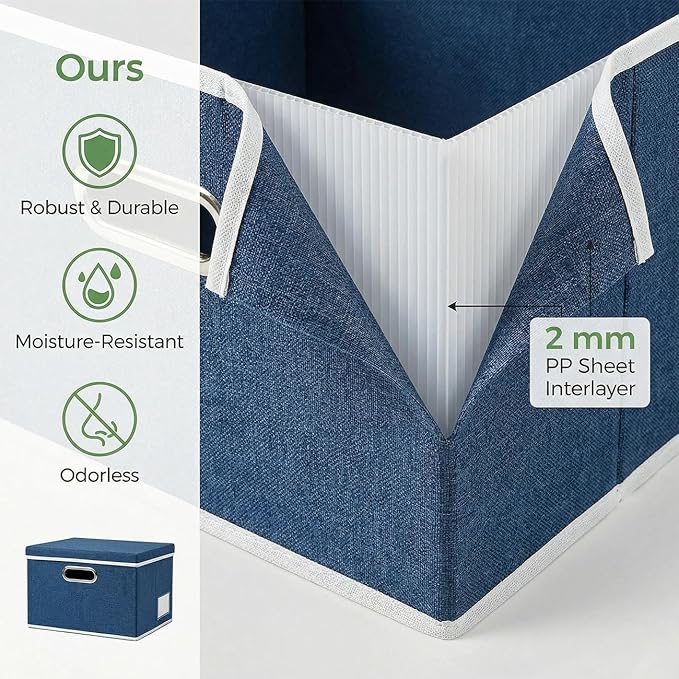 PRANDOM Storage Bins with Lids [3-Pack] Linen Fabric Foldable Storage Boxes Organizer Containers Baskets Cube with Cover for 