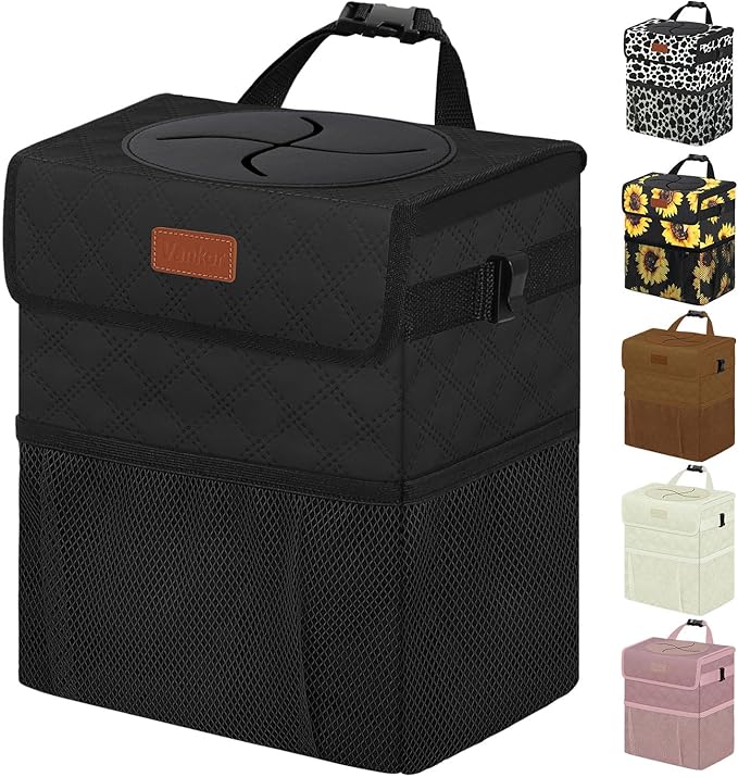 Car Trash Can for Cute, Bag Bin Hanging Waterproof Automotive Car Garbage Cans Leak Proof Vehicle Trash Can Diamond Pattern-Black