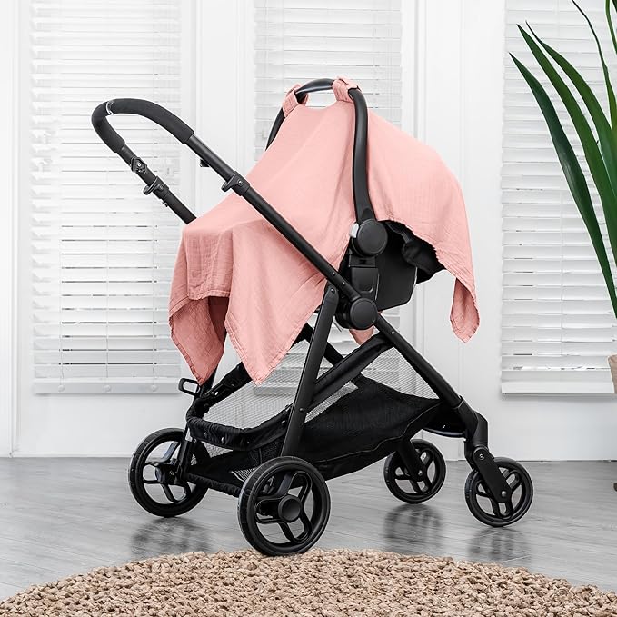 Comfy Cubs Baby Car Seat Cover - Soft, Breathable Bamboo Rayon and Muslin Cotton Blend - Lightweight Canopy for Sun, Bug, and