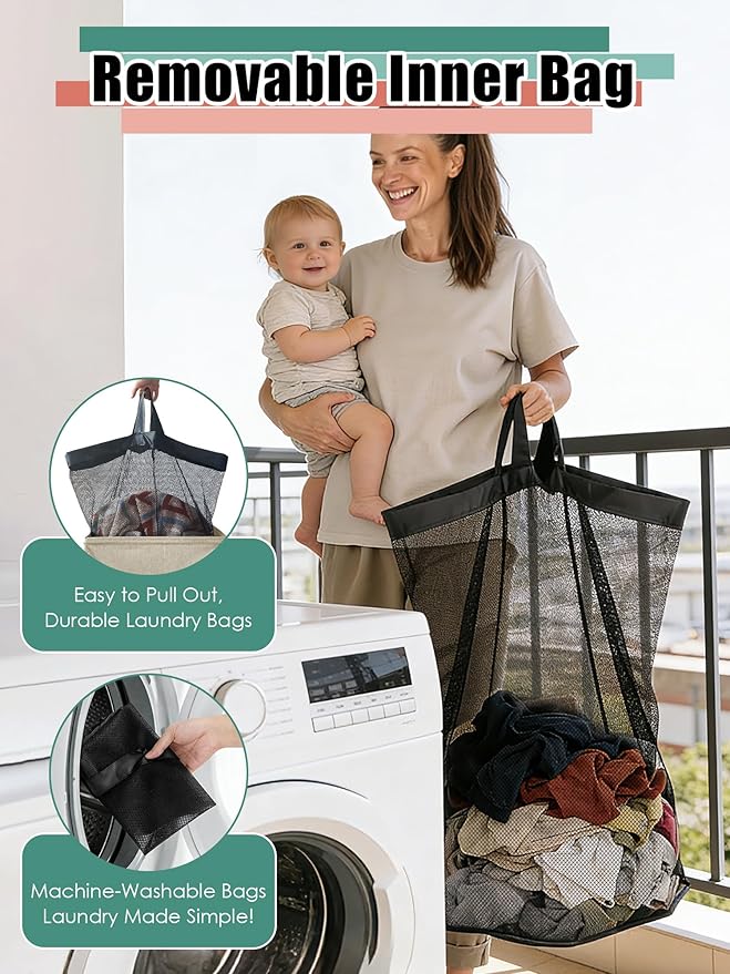 WTREE Laundry Hamper with Lid, Reinforced Sturdy Clothes Hamper with Anti-Puncture Base, Large Collapsible Laundry Basket wit