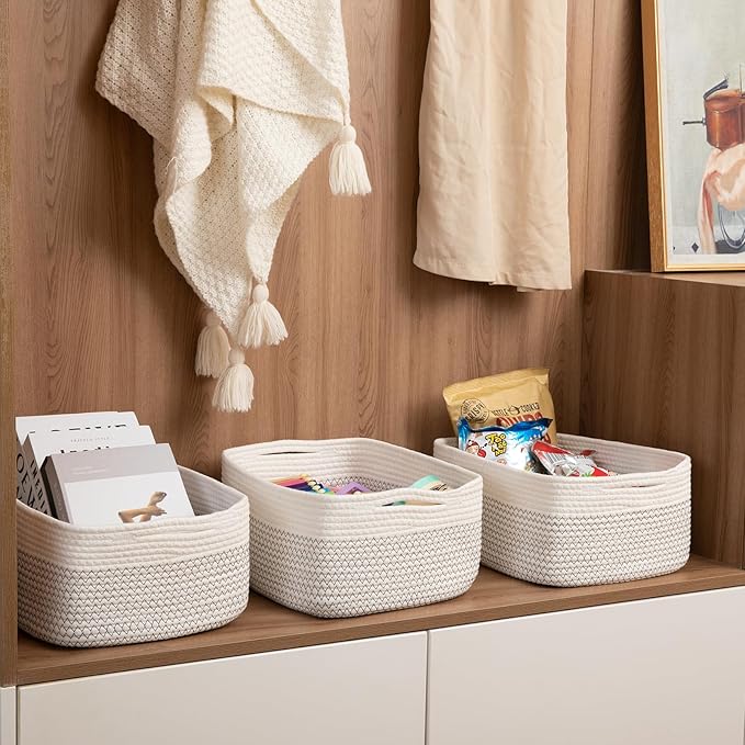 OIASKET Storage Baskets for Organizing 3 Pack, Woven Baskets for Shelves, Closet Organizer Bins Empty Gift Basket Toy Storage
