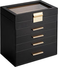 Somduy Jewelry Box, 5 Layers Jewelry Storage Display Box with Glass Lid for Women, 4 Drawers,Large Capacity for Necklace Earr