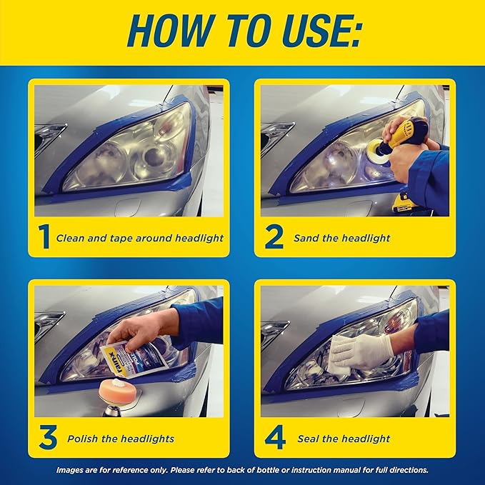 Rain-X 610153 Headlight Restoration Kit - Car Light Lens Cleaner/Restorer with Sanding & Polishing Drill Attachments & Sealan