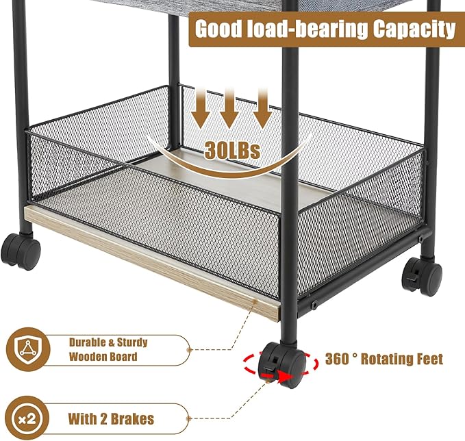 3-Tier Baby Diaper Caddy Organizer and Storage Cart, Mobile Metal Utility Cart with Rolling Wheels for Nursery Essentials wit